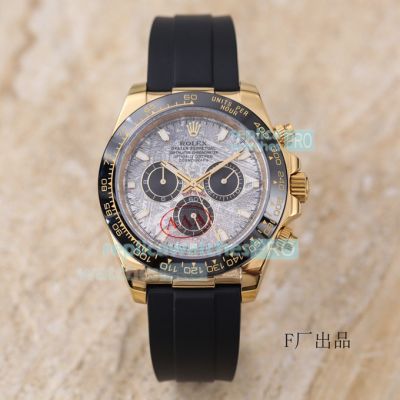 Replica Rolex Daytona Meteorite Dial Yellow Gold Case Black Rubber Watch 40MM